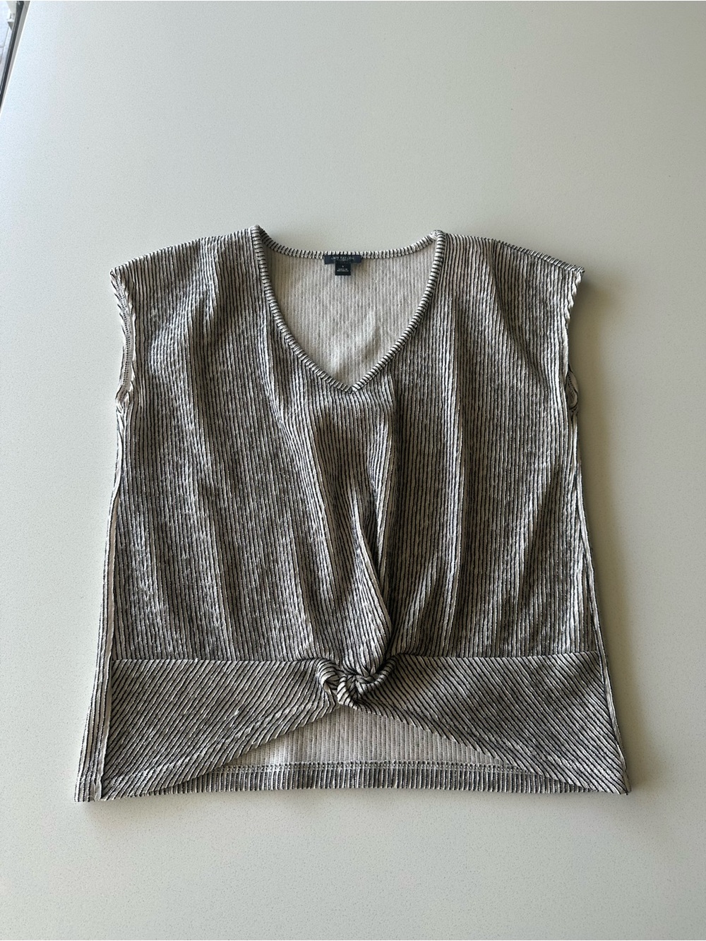 Ann Taylor Sleeveless V-Neck Twist-Front Tank - Taupe Stripe